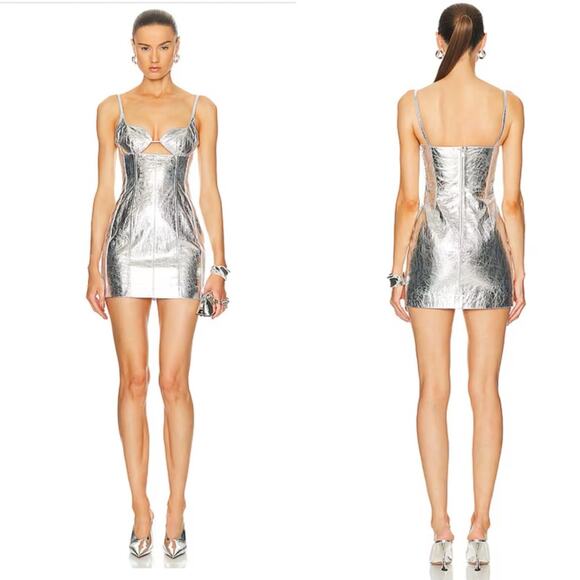 NWT NEW David Koma Metallic Crushed Leather Mini Dress - Picture 10 of 13